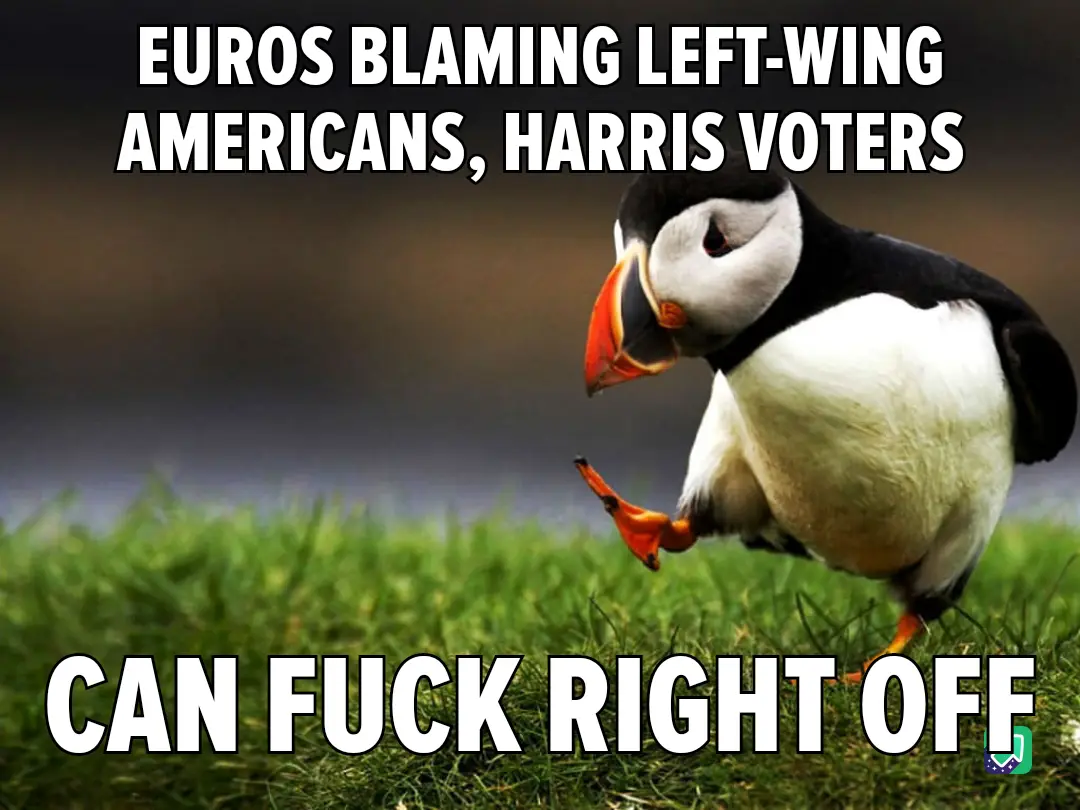 A close-up photo of a puffin standing on green grass, looking sideways with one foot lifted, overlaid with bold white text…