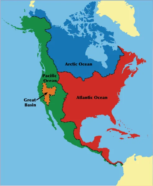 A map of North America with the Great Basin region highlighted in orange and labeled with an arrow. The rest of the…