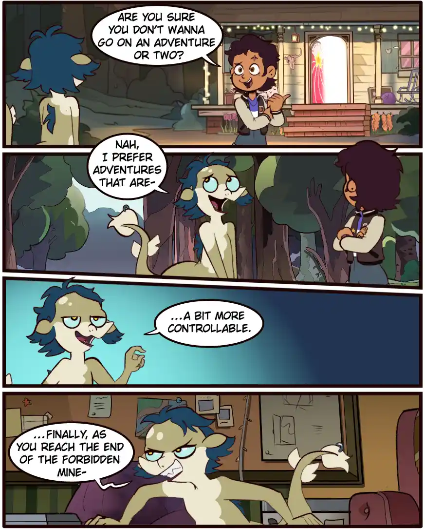 A four-panel comic strip from 'The Dragon Prince' shows a character inviting another to go on an adventure, who then says…