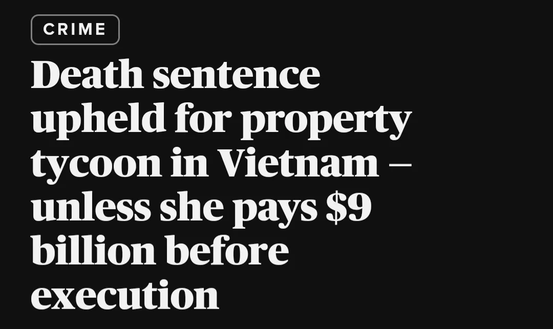 A black background with white text mimicking a news headline. The headline reads 'Death sentence upheld for property tycoon…