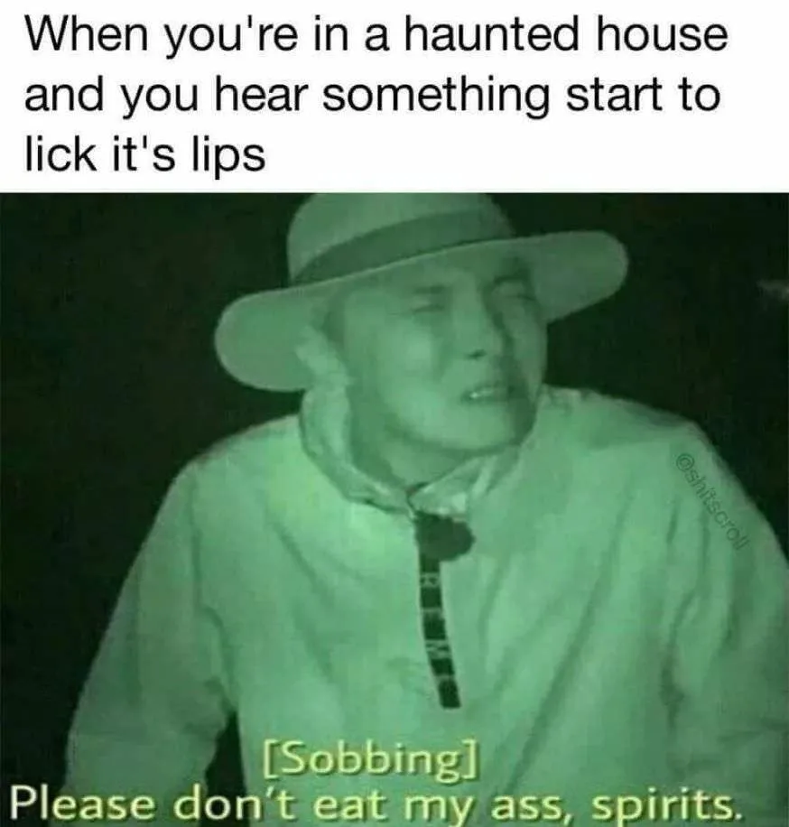 A green-tinted night-vision image shows a man in a hat and light-colored shirt with a terrified, crying expression. The text…