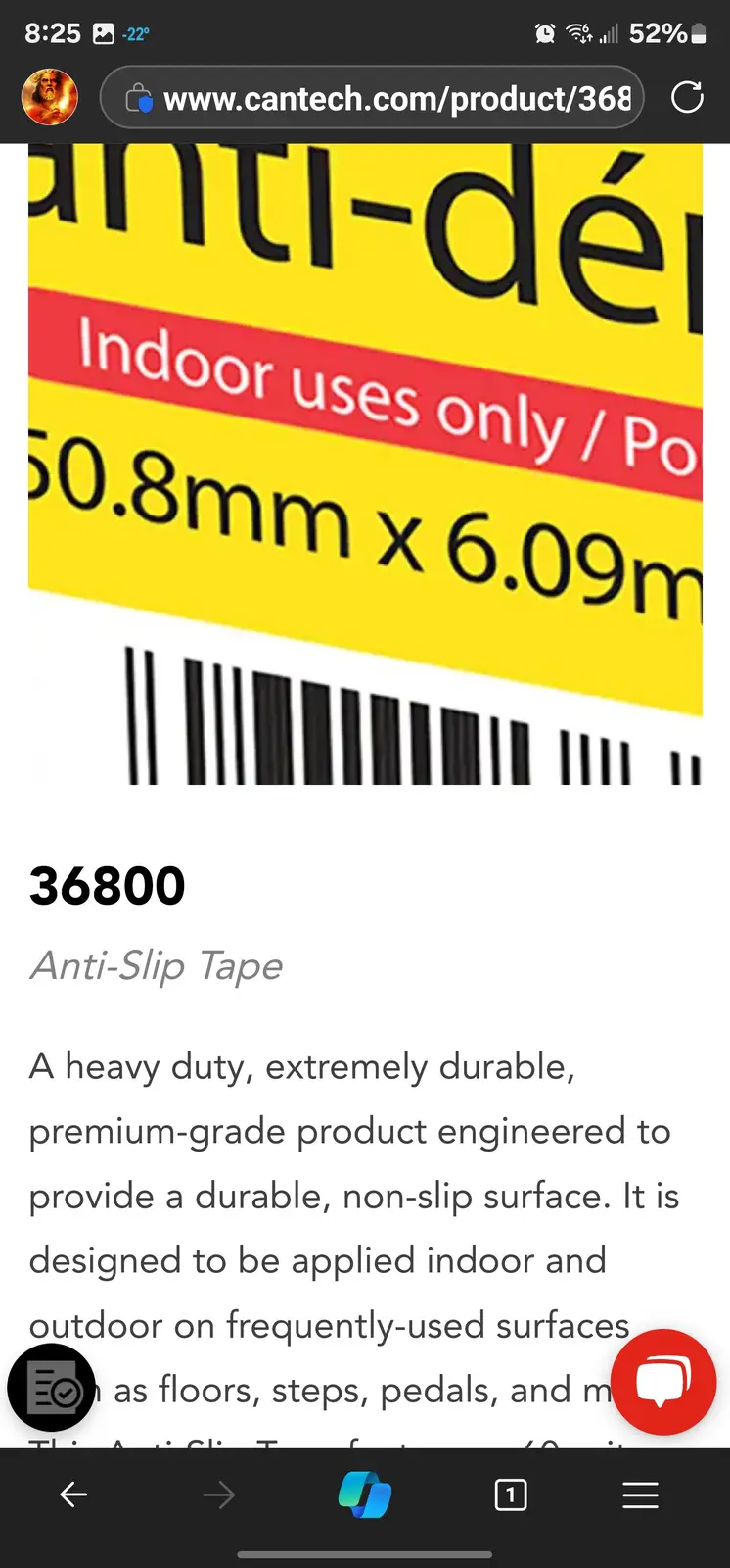A screenshot of a product page for 'Anti-Slip Tape' shows a yellow label with the text 'Indoor uses only / Po' on a red…