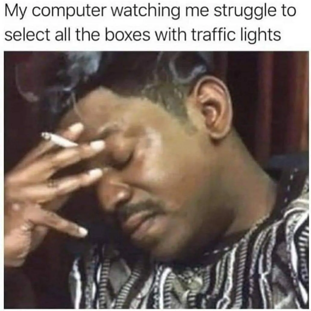 A man with his eyes closed and hand on his forehead, holding a cigarette, conveying extreme frustration. The overlaid text…