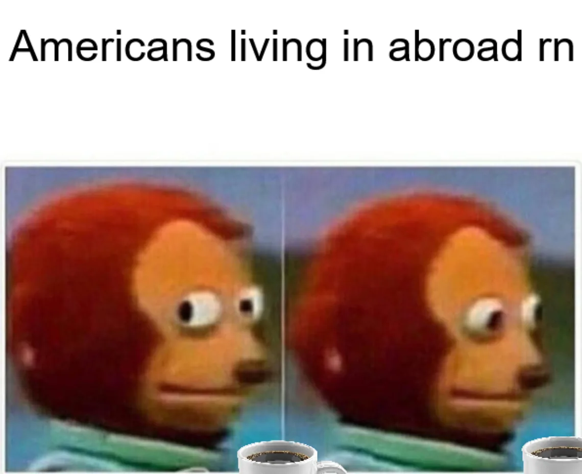 The image shows two identical, blurry side-by-side photos of a cartoon monkey with red fur and a green shirt, each holding a…