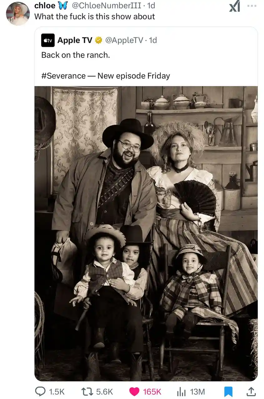 A sepia-toned family portrait shows a man and woman in old-fashioned Western attire with three young children, all posed in…