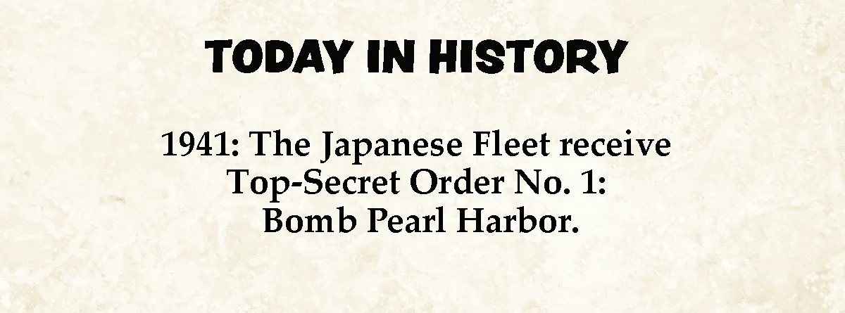 The image displays a beige, parchment-textured background with bold black text. The top line reads 'TODAY IN HISTORY'. Below…