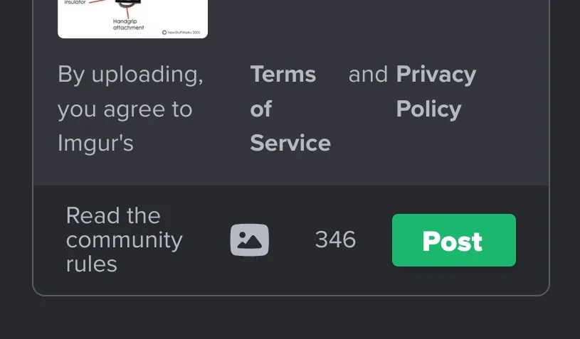 A screenshot of an Imgur image upload interface showing the 'Terms and Privacy Policy' and 'Read the community rules' text…