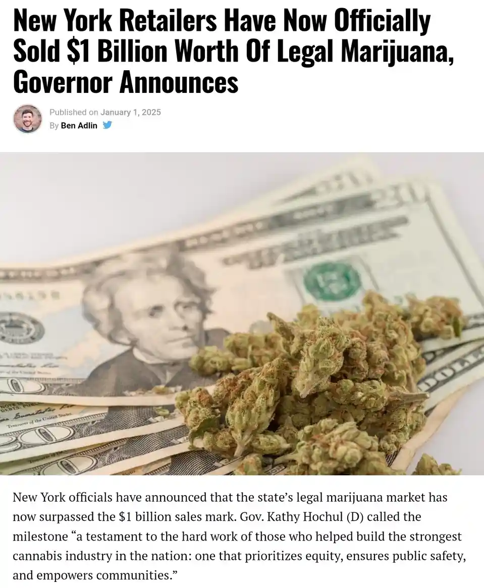 An image shows a pile of dried green marijuana buds resting on top of several US twenty-dollar bills. The image is overlaid…