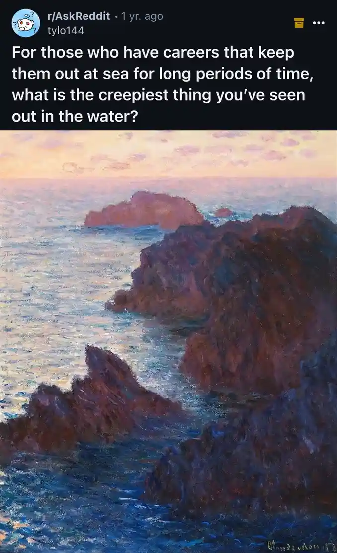 A serene impressionist painting of a rocky coastline at sunset, featuring textured brushstrokes of blue, purple, and orange…