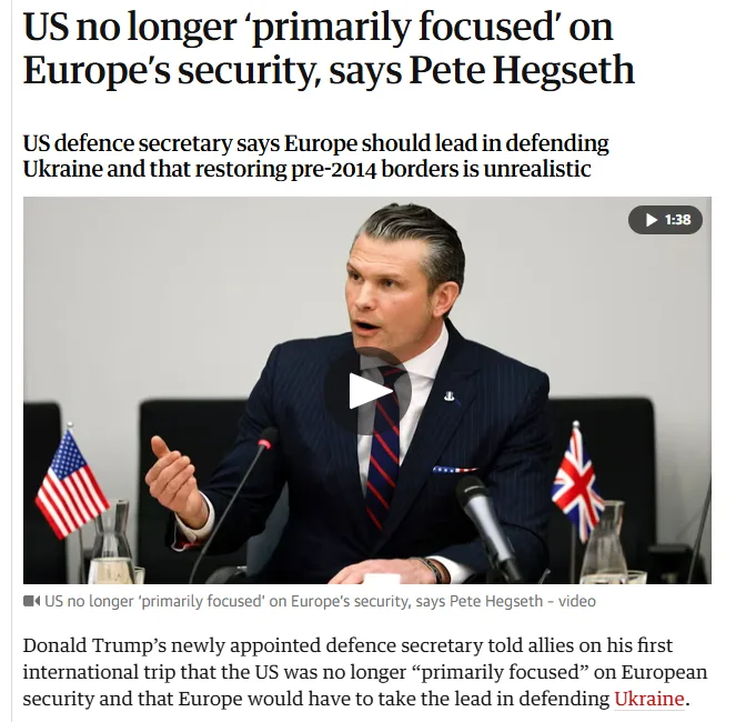 A screenshot of a news article featuring Pete Hegseth, US defense secretary, speaking at a press conference with American…