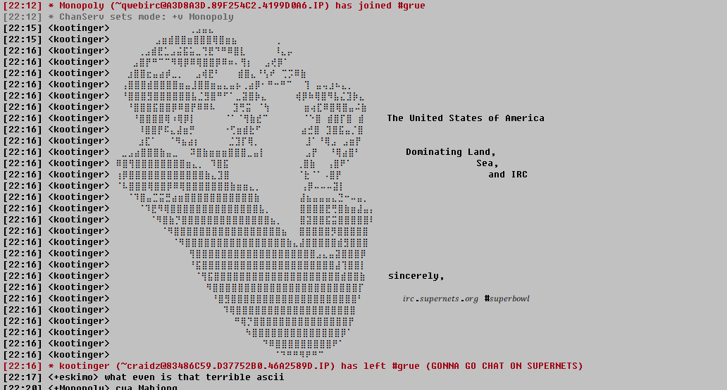 An image of a pixelated ASCII art of a man in a suit holding a football, resembling a Super Bowl advertisement, overlaid on…