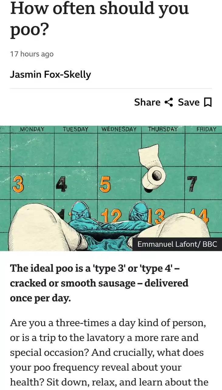 An illustrated article snippet shows a calendar with days of the week and dates, overlaid with a cartoon of a person lying…