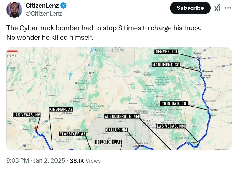 A screenshot of a YouTube video by CitizenLenz shows a map with a blue route and eight black lines pointing to stops in…