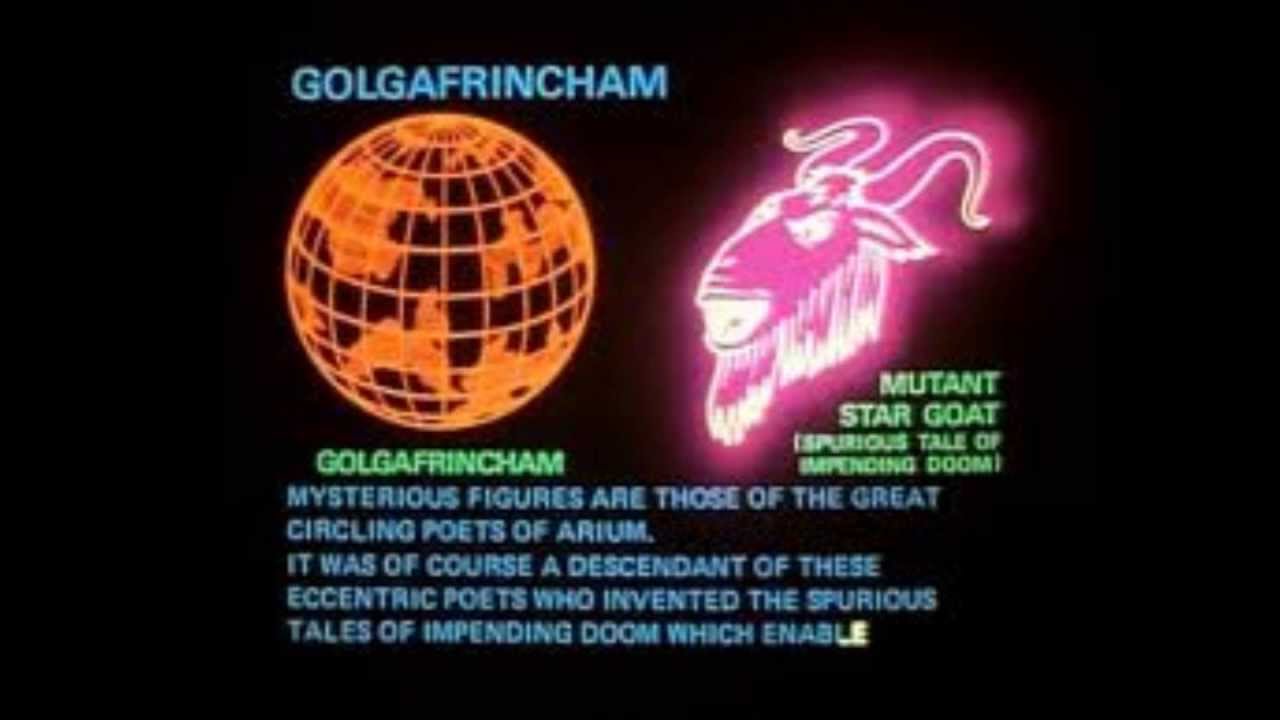 The image displays a retro-futuristic graphic with a glowing orange globe labeled 'GOLGA FRINCHAM' and a pink neon outline…
