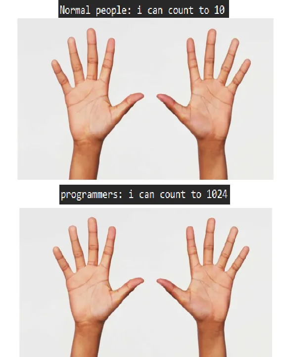 The image shows two identical panels of two hands held up with all ten fingers extended. The top panel has text overlaying…