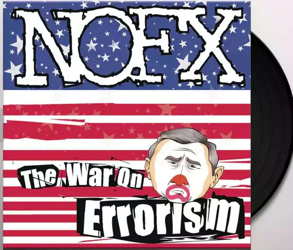 An album cover parody featuring the band NOFX with the title 'The War On Errorism' overlaid on an American flag design. A…