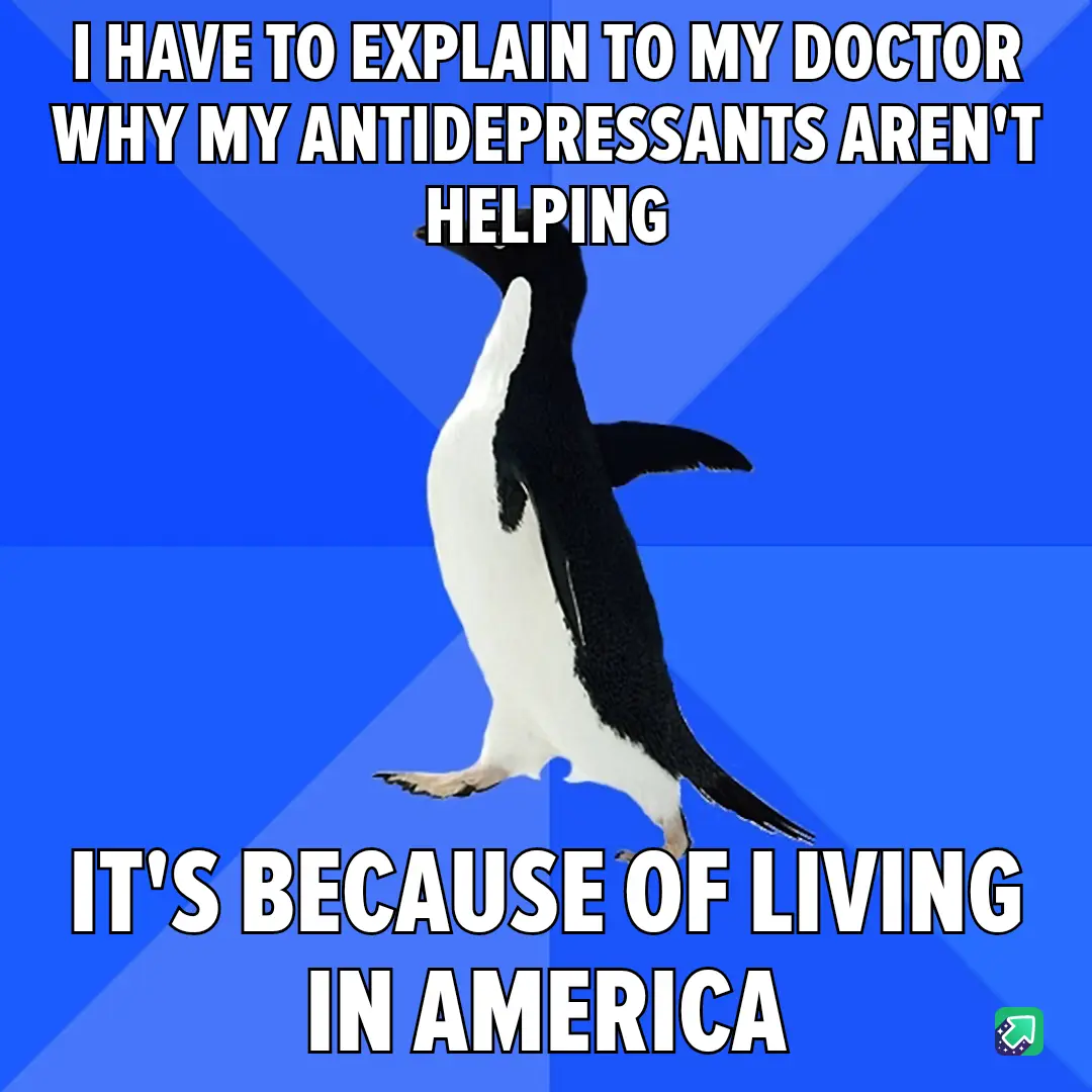 A black-and-white penguin stands upright against a blue background with diagonal light rays. The text at the top reads 'I…
