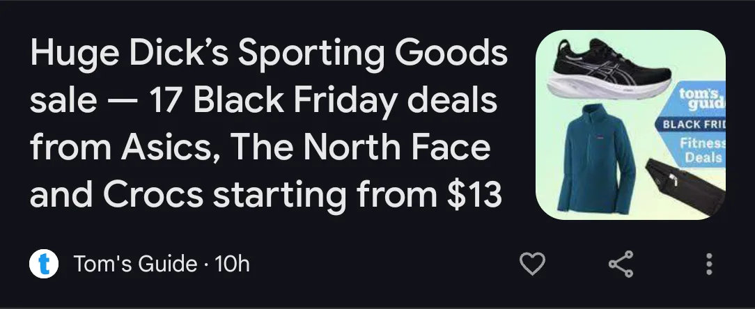 A screenshot of a social media post from Tom's Guide promoting a Black Friday sale at Dick's Sporting Goods, featuring a…