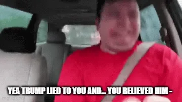 A six-panel image sequence shows a man in a red shirt sitting in a car, visibly reacting with increasing frustration and…