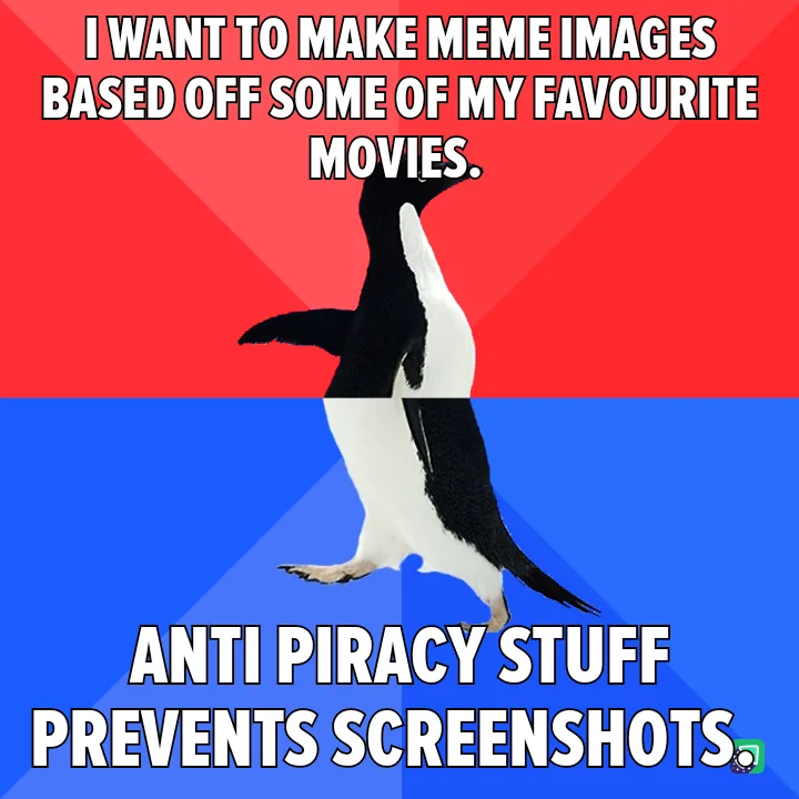 A penguin stands in the center of the image, split by a red and blue background. The top text reads 'I WANT TO MAKE MEME…