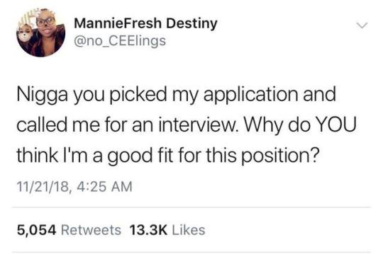 A screenshot of a tweet from user MannieFresh Destiny (@no_CEElings) dated 11/21/18, 4:25 AM, showing their profile picture…