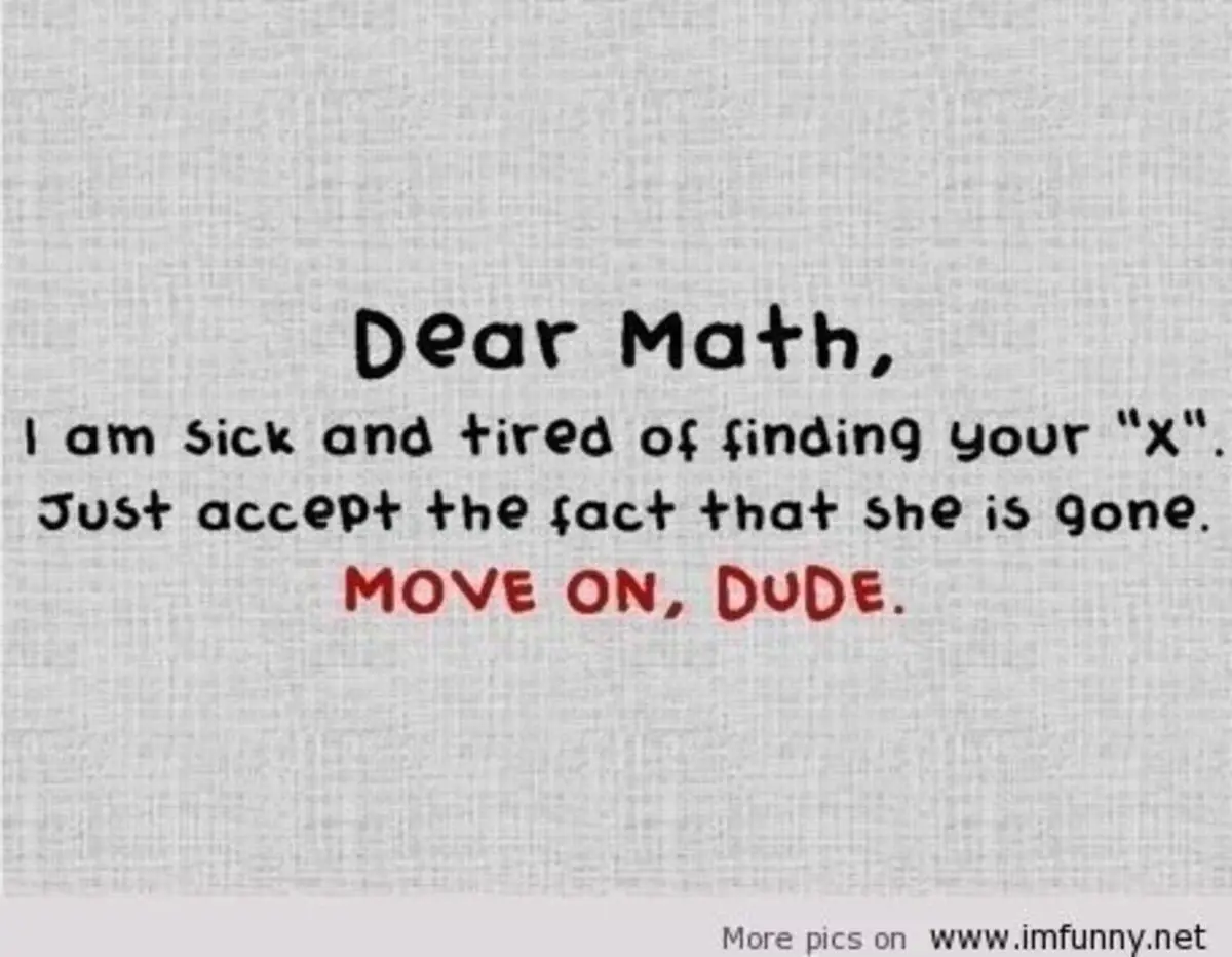 The image displays handwritten-style text on a light gray textured background. The text reads: 'Dear Math, I am sick and…