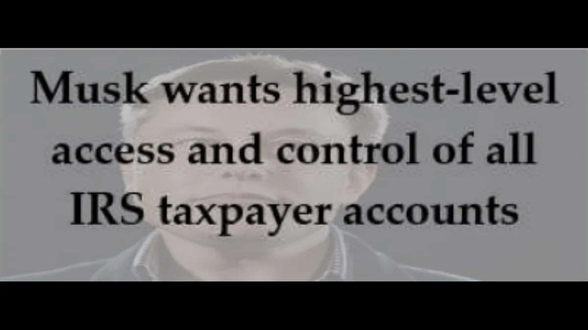 A grayscale image of Elon Musk's face with bold black text overlaid that reads 'Musk wants highest-level access and control…