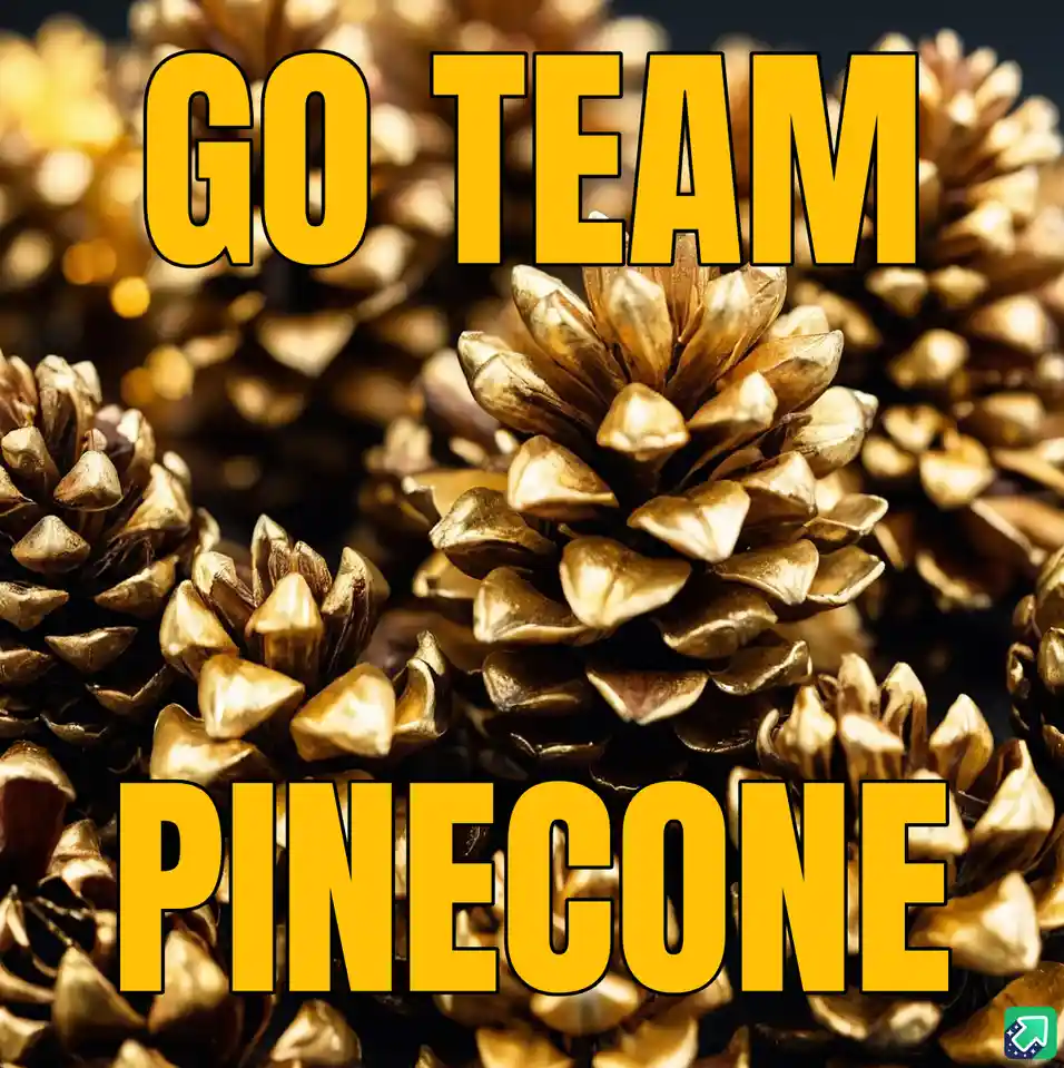 A close-up photo of numerous pinecones, some golden and shiny, others brown and textured, arranged in a pile with a dark…