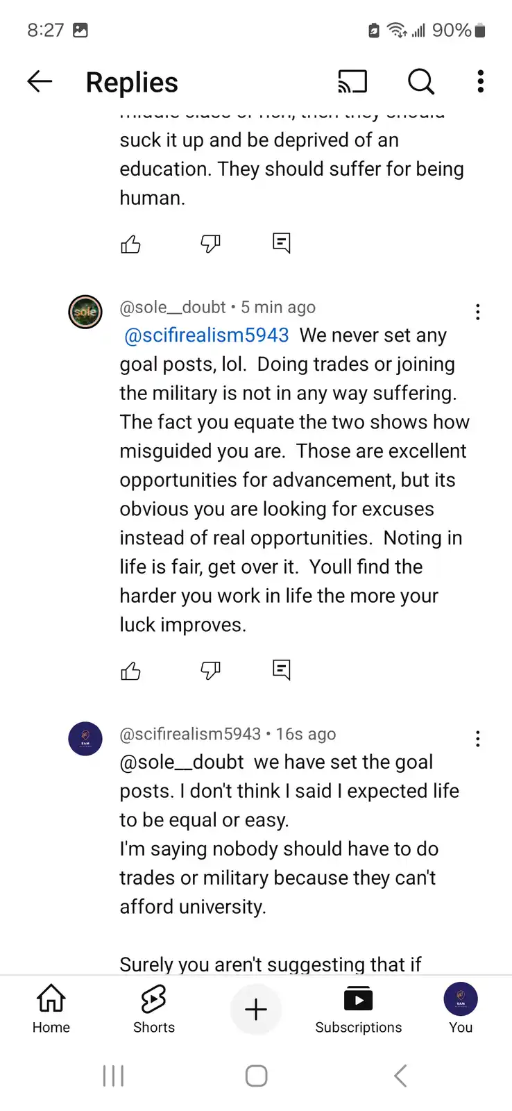 A screenshot of a YouTube comment section shows a heated exchange where one user argues that doing trades or joining the…