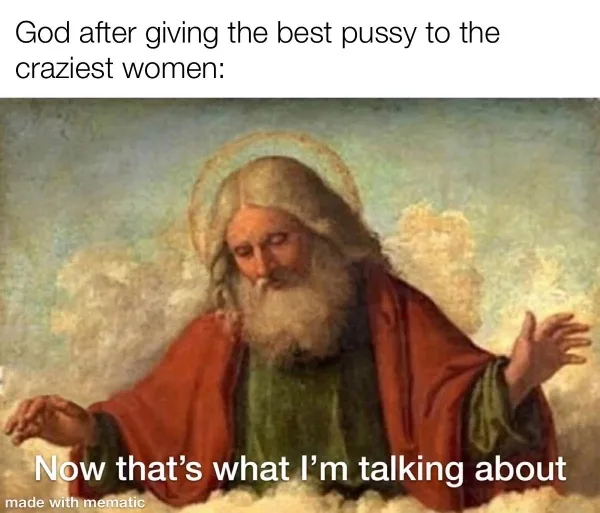 A classical painting of God with a halo, long white hair and beard, wearing a red robe over green clothing, looking down…