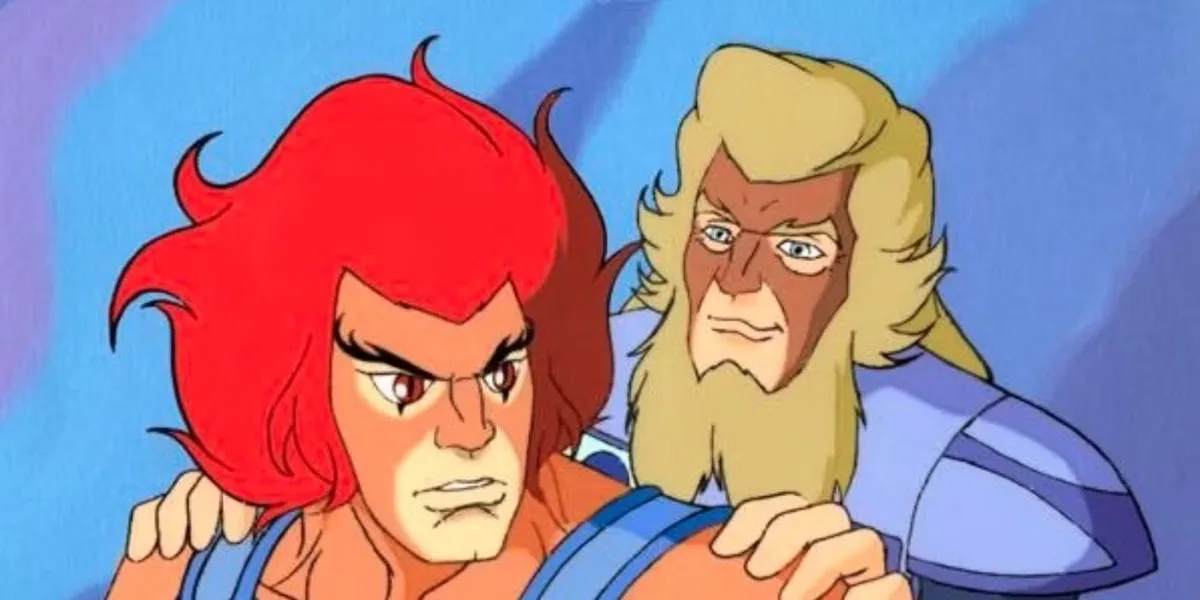 Two animated characters from the 1980s cartoon 'He-Man and the Masters of the Universe' are shown with angry expressions…