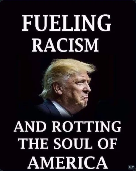 A dark background image shows a side profile of Donald Trump with a pained or disgusted facial expression. Large white text…