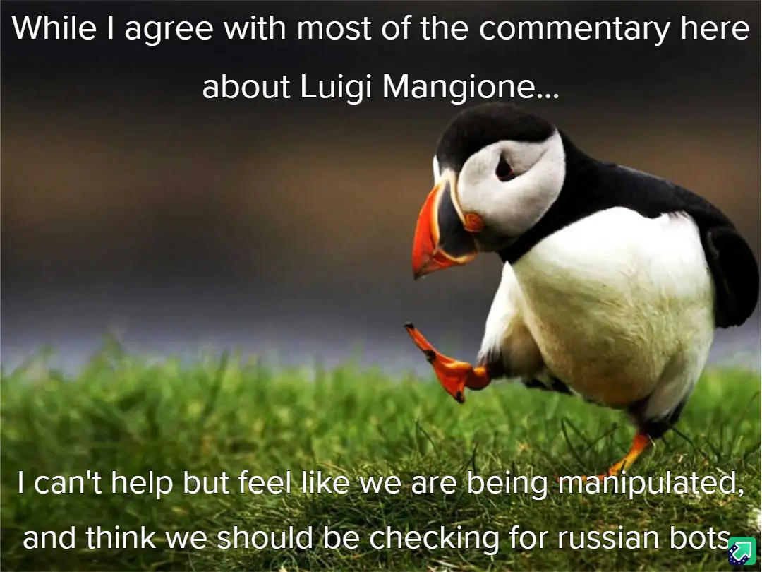 A photograph of a puffin standing on green grass, looking down and slightly to the side with one foot lifted. White text is…