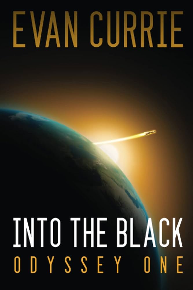 The image is a book cover featuring a spacecraft streaking away from Earth as it enters space, with the sun rising behind…
