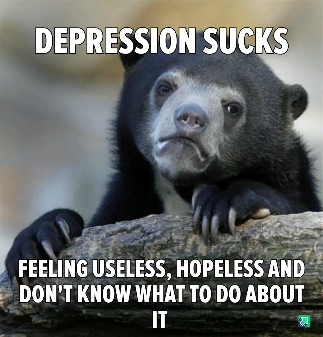 A close-up photo of a sad-looking sun bear resting its paws on a log, with large white text overlaid at the top reading…
