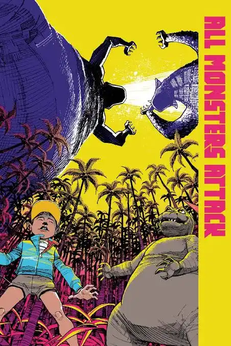 A comic book-style illustration shows a terrified child in a yellow cap and blue jacket running from a large, gray, smiling…