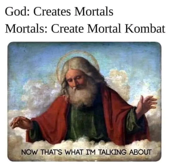 A classical painting depicts a bearded, haloed figure resembling God seated on clouds, gesturing with both hands. Overlaid…