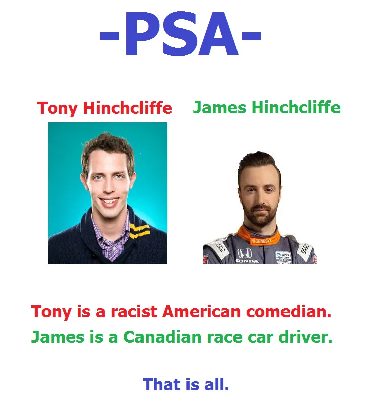 The image displays two men side-by-side under a blue '-PSA-' header. The left man, labeled 'Tony Hinchcliffe' in red, wears…