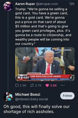 A screenshot of a tweet by Michael Boezi replying to a tweet by Aaron Rupar. Aaron Rupar's tweet includes a clip of Donald…