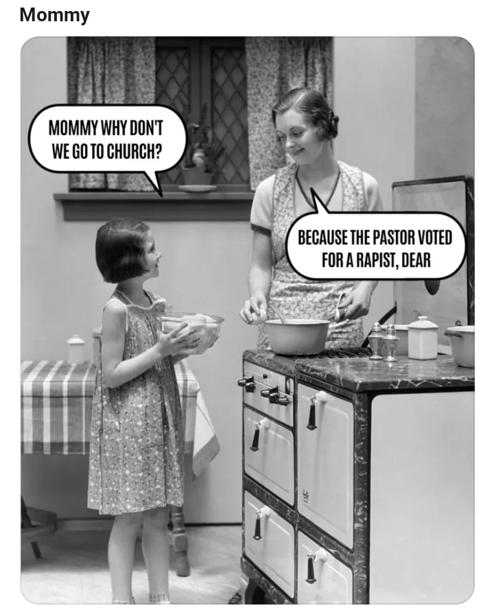 A black-and-white photo shows a young girl in a dress holding a bowl, asking her mother why they don't go to church. The…