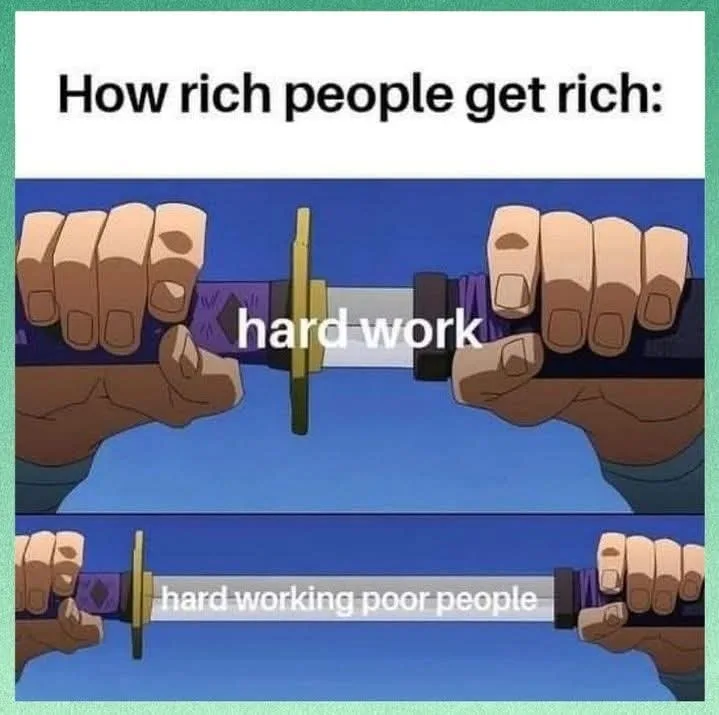 The image shows two panels from an anime. In the top panel, two hands grip a sword hilt, with the text 'hard work' overlaid…