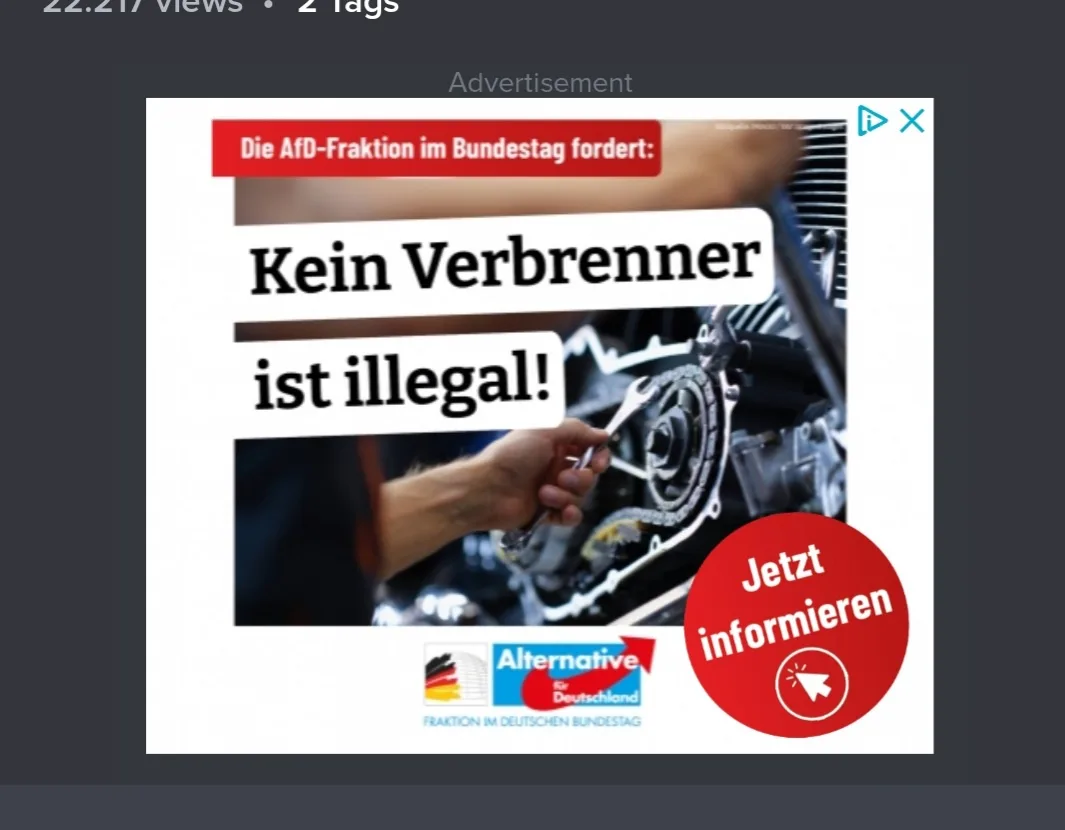 An advertisement image shows a mechanic working on an internal combustion engine with a wrench. Overlaid text reads 'Die…