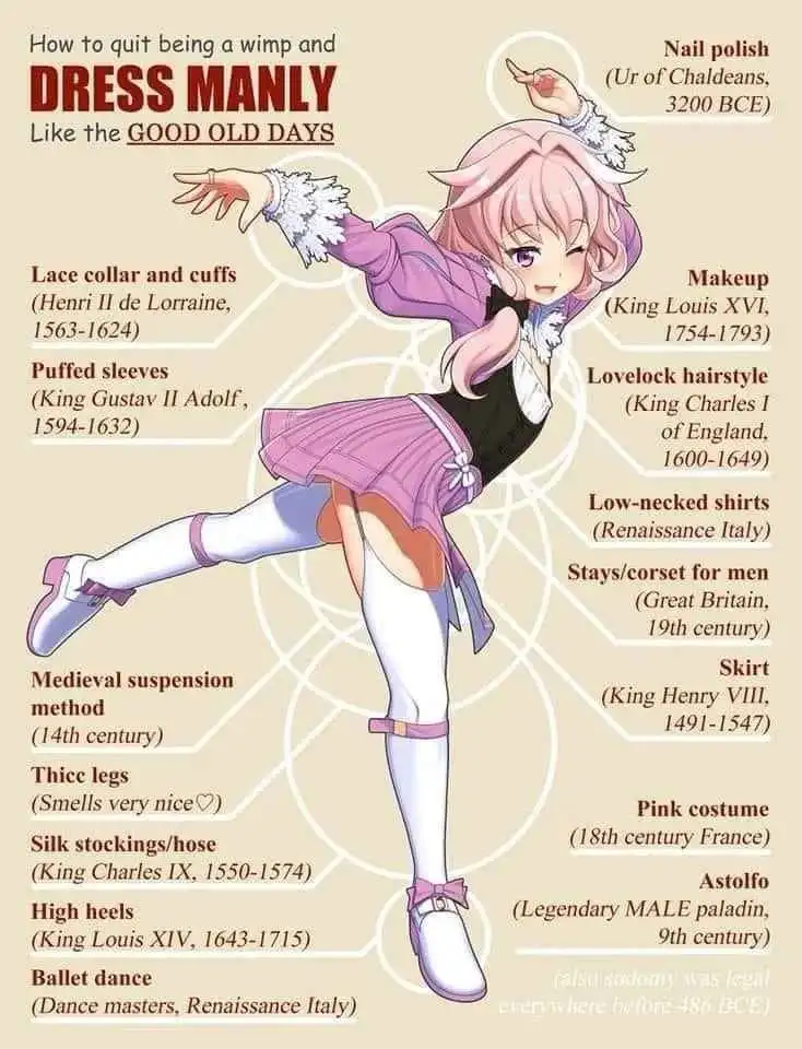An anime-style illustration of a pink-haired girl in a frilly pink outfit with white stockings and heels, posing…