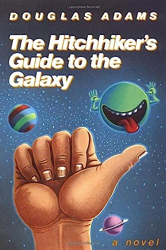 The cover of Douglas Adams' book 'The Hitchhiker's Guide to the Galaxy' shows a large human hand giving a thumbs-up gesture…