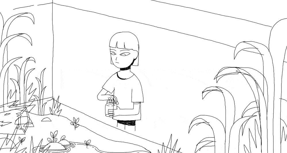 The image shows a sequence of illustrations depicting a person finding a snail shell in a garden, then obsessively holding…