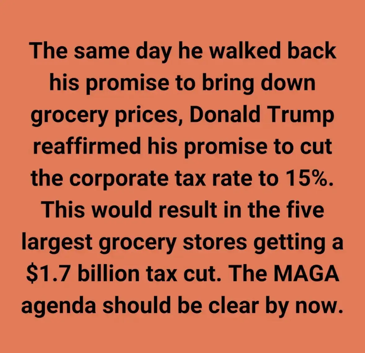 The image displays black text on a solid orange background. The text details a political observation: that on the same day…