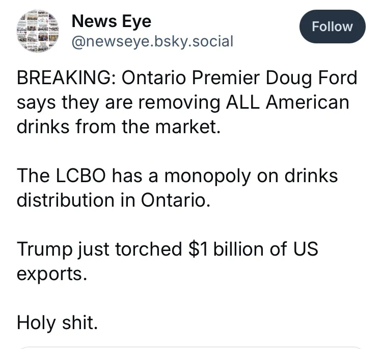 A screenshot of a social media post from 'News Eye' with a headline claiming Ontario Premier Doug Ford is removing all…