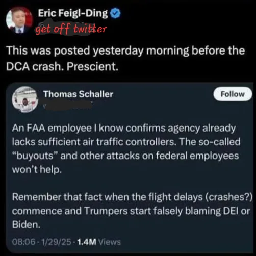 A screenshot of a Twitter post by Eric Feigl-Ding, who has a red 'get off twitter' text overlaid on his profile picture. The…