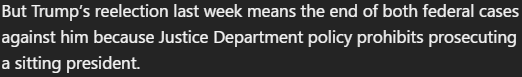 The image displays a plain black background with white text that reads: 'But Trump's reelection last week means the end of…