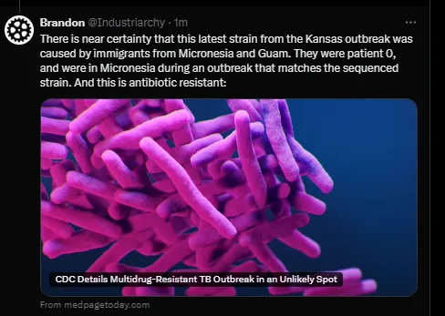 A screenshot of a tweet from Brandon @Industriarchy shows a microscopic image of pink and purple rod-shaped bacteria against…